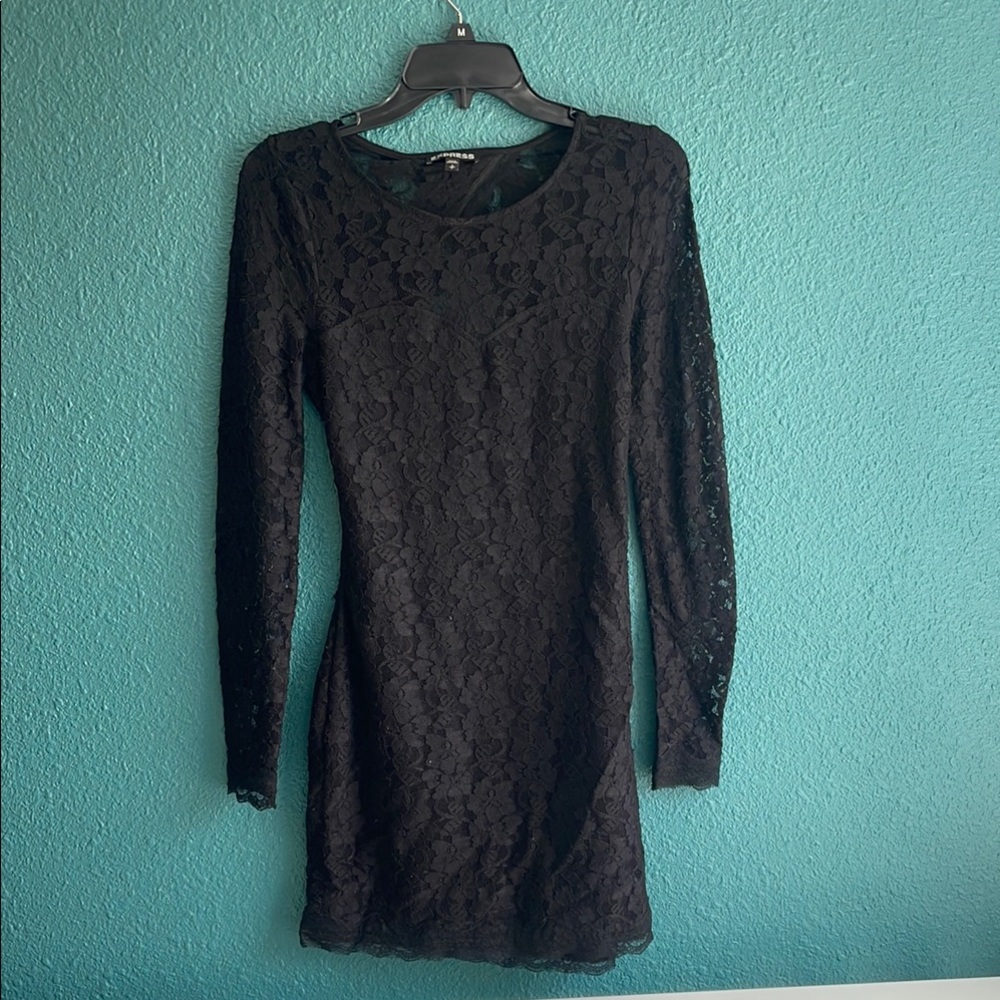 Express Black Lace Long-Sleeve Dress